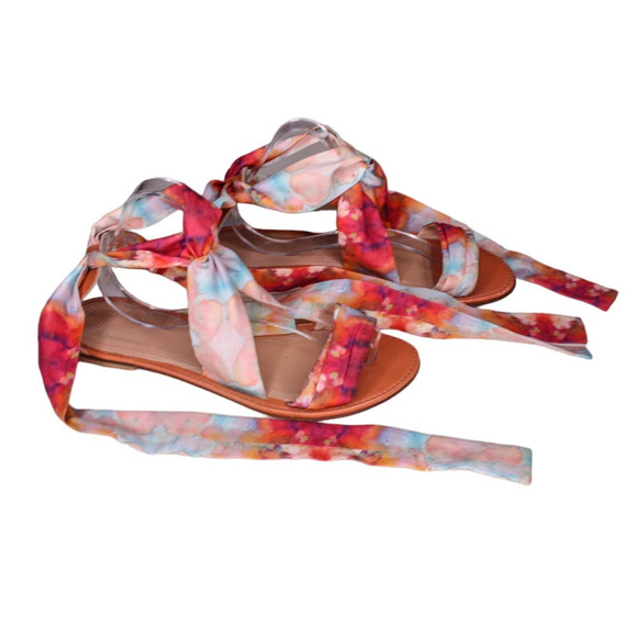 Jasper & Jeera Sandals Ankle Tie Fabric Pink Peach Blue Size 40 - Picture 3 of 6